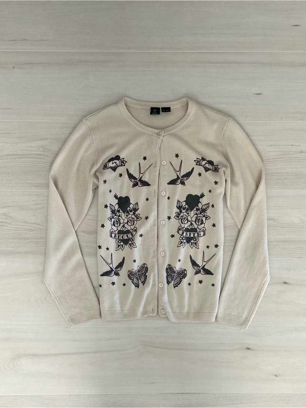 tattoo style long sleeve cardigan